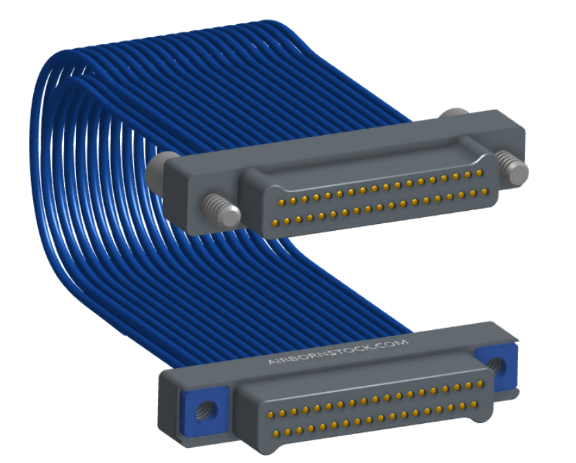 NM-2J4-037-PP1-JPAA - Nano-miniature D-shaped I/O jumper cable with 2 rows and 37 contacts and two turning jackscrews on one plug and two threaded holes on the other plug.