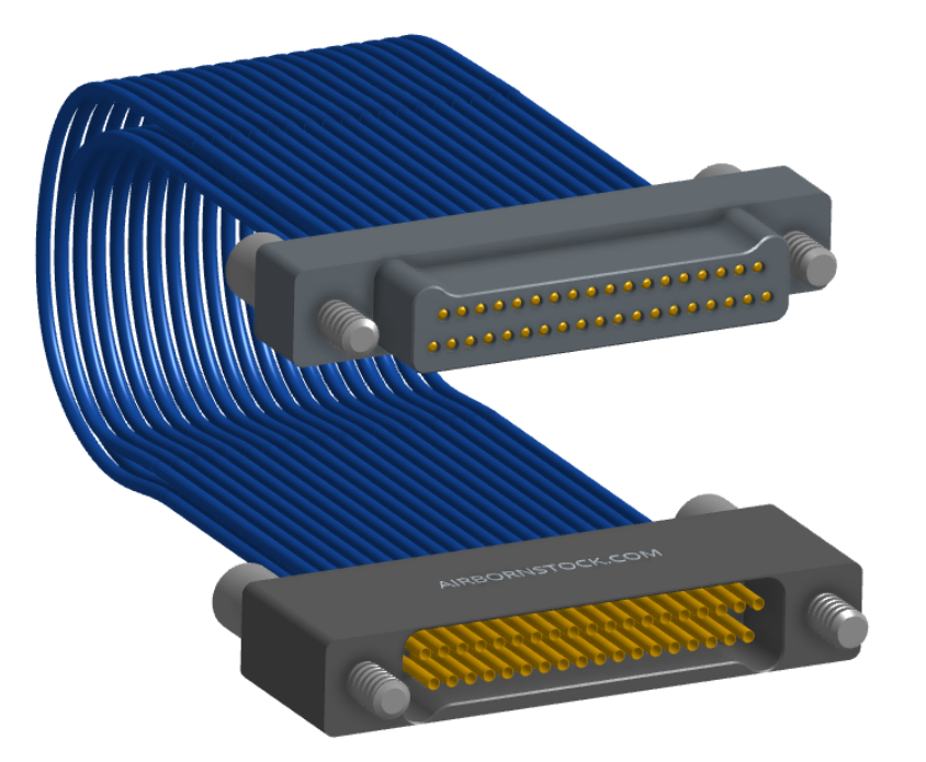 NM-2J4-037-PS1-JJAA - Nano-miniature D-shaped I/O jumper cable with 2 rows and 37 contacts and four turning jackscrews (2 per connector).