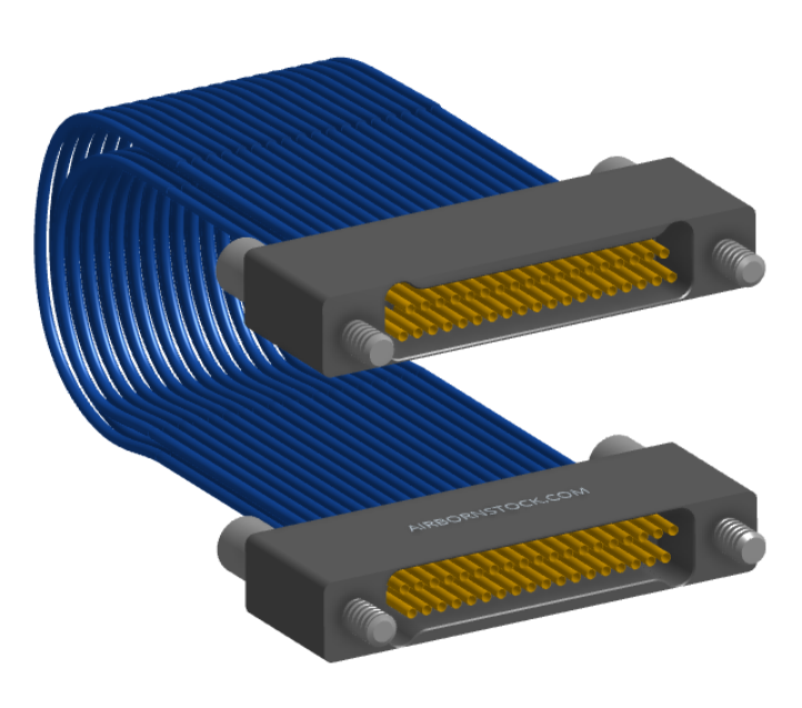 NM-2J2-037-SS1-JJAA - Nano-miniature D-shaped I/O jumper cable with 2 rows and 37 contacts and four turning jackscrews (2 per connector).