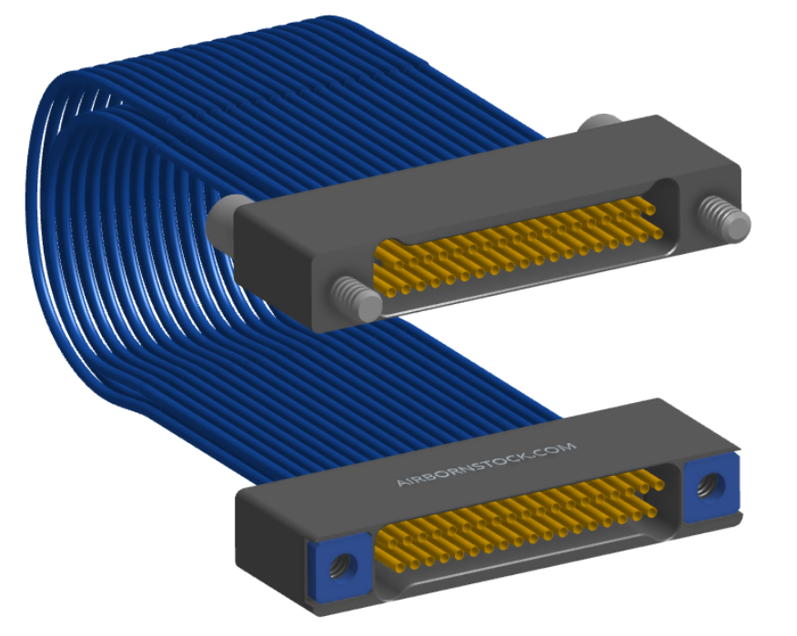 NM-2J2-037-SS1-JRAA - Nano-miniature D-shaped I/O jumper cable with 2 rows and 37 contacts and two turning jackscrews on one receptacle and two threaded holes on the other receptacle.
