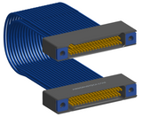 NM-2J5-037-SS1-TTAA - Nano-miniature D-shaped I/O jumper cable with 2 rows and 37 contacts and four threaded holes (2 per connector).