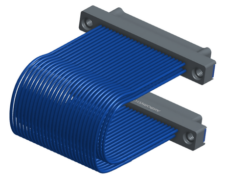 NM-2J5-051-PP1-TTAA - Nano-miniature D-shaped I/O jumper cable with 2 rows and 51 contacts and four threaded holes (2 per connector).