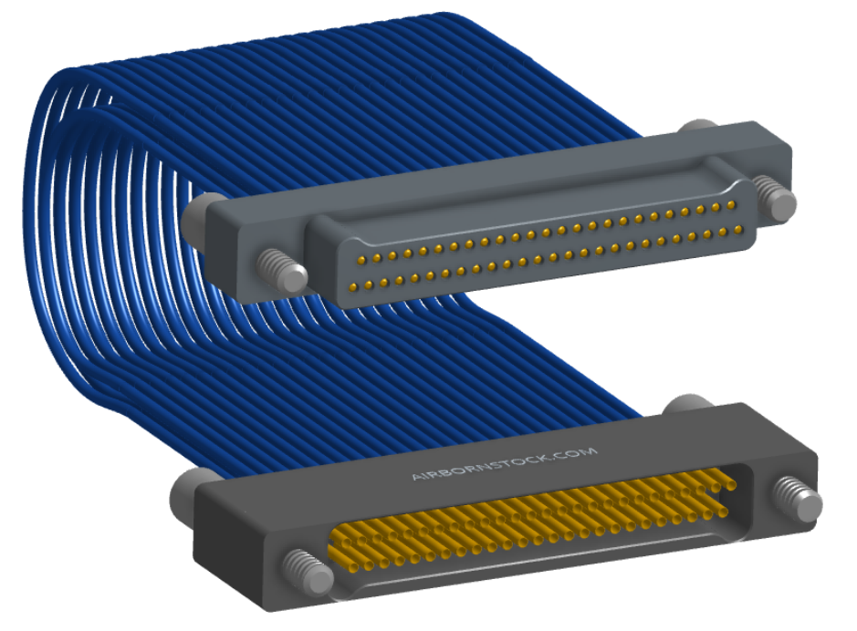 NM-2J4-051-PS1-JJAA - Nano-miniature D-shaped I/O jumper cable with 2 rows and 51 contacts and four turning jackscrews (2 per connector).