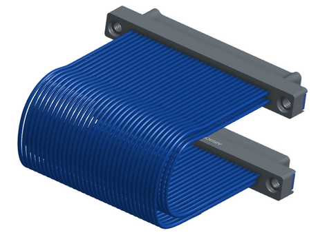 NM-2J5-065-PP1-TTAA - Nano-miniature D-shaped I/O jumper cable with 2 rows and 65 contacts and four threaded holes (2 per connector).