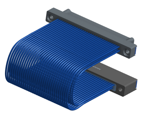 NM-2J5-065-PS1-TTAA - Nano-miniature D-shaped I/O jumper cable with 2 rows and 65 contacts and four threaded holes (2 per connector).
