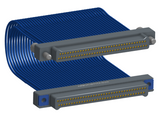 NM-2J5-069-PP1-JPAA - Nano-miniature D-shaped I/O jumper cable with 2 rows and 69 contacts and two turning jackscrews on one plug and two threaded holes on the other plug.