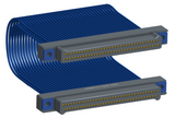 NM-2J5-069-PP1-TTAA - Nano-miniature D-shaped I/O jumper cable with 2 rows and 69 contacts and four threaded holes (2 per connector).
