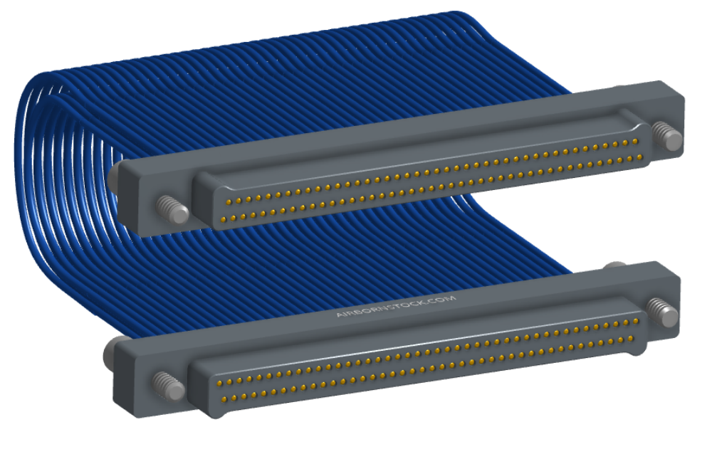 NM-2J3-085-PP1-JJAA - Nano-miniature D-shaped I/O jumper cable with 2 rows and 85 contacts and four turning jackscrews (2 per connector).