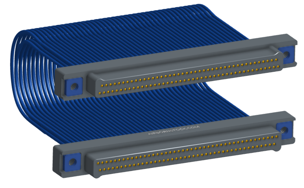 NM-2J2-085-PP1-TTAA - Nano-miniature D-shaped I/O jumper cable with 2 rows and 85 contacts and four threaded holes (2 per connector).