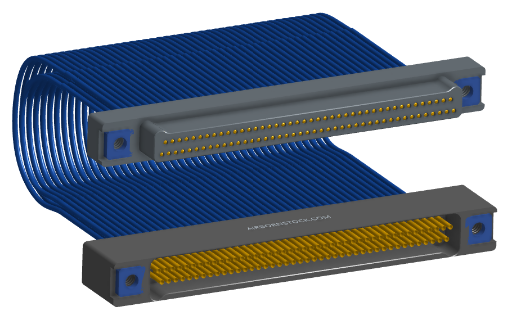 NM-2J4-085-PS1-TTAA - Nano-miniature D-shaped I/O jumper cable with 2 rows and 85 contacts and four threaded holes (2 per connector).