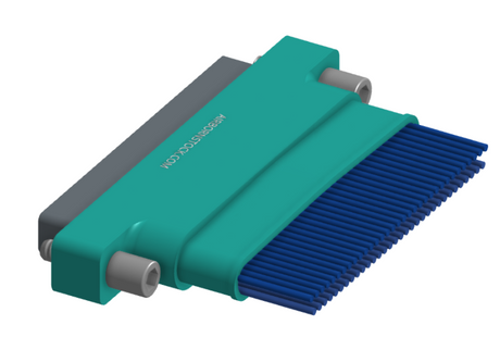 NM-252-065-161-JCAA - Nano-miniature D-shaped I/O connector with a factory installed backshell, 2 rows of 65 contacts, and turning jackscrew attachment hardware. (Plug)
