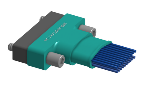 NM-262-021-261-JCAA - Nano-miniature D-shaped I/O connector, 2 rows of 21 contacts, and turning jackscrew attachment hardware.