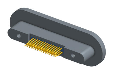 NMRP-224-031-225-TH00 - Nano-miniature D-shaped rear panel mount straddle surface board mount flex connector with fluorosilicone o-ring, 2 rows with 36617 contacts, and threaded holes for attachment hardware. (Receptacle)