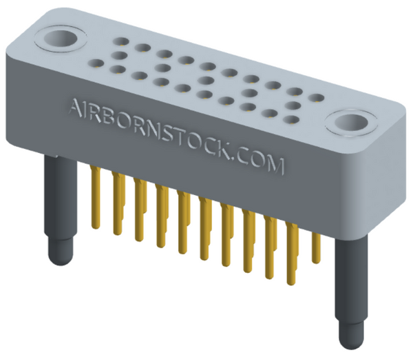 RC324-025-201-3900 - Stackable vertical press-fit board mount connector, 4 rows and 6.25 columns (25 total contacts), and guide hardware.