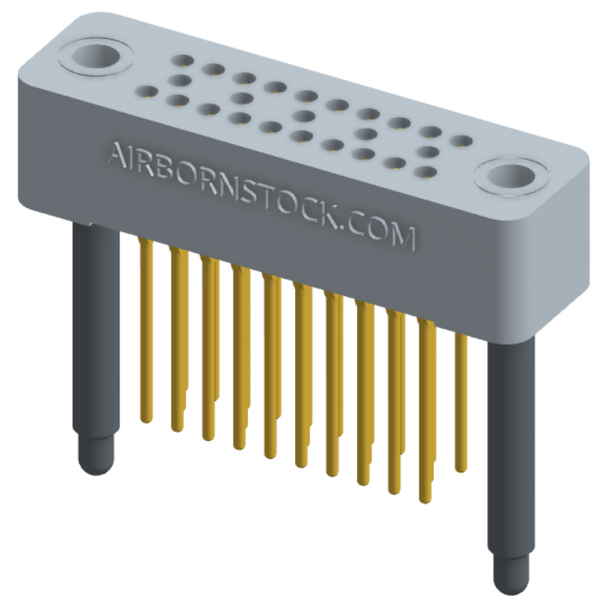 RC324-025-231-4200 - Stackable vertical press-fit board mount connector, 4 rows and 6.25 columns (25 total contacts), and guide hardware.