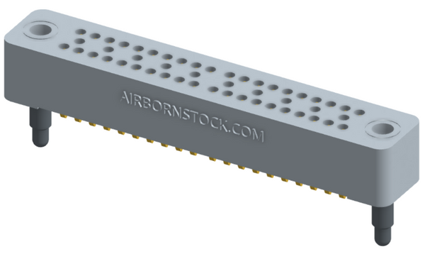 RC324-050-101-3000 - Stackable vertical press-fit board mount connector, 4 rows and 12.5 columns (50 total contacts), and guide hardware.