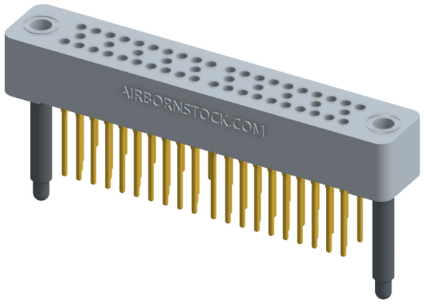 RC324-050-221-4100 - Stackable vertical press-fit board mount connector, 4 rows and 12.5 columns (50 total contacts), and guide hardware.