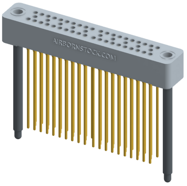 RC324-050-281-4700 - Stackable vertical press-fit board mount connector, 4 rows and 12.5 columns (50 total contacts), and guide hardware.