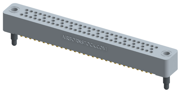 RC324-075-101-3000 - Stackable vertical press-fit board mount connector, 4 rows and 18.75 columns (75 total contacts), and guide hardware.