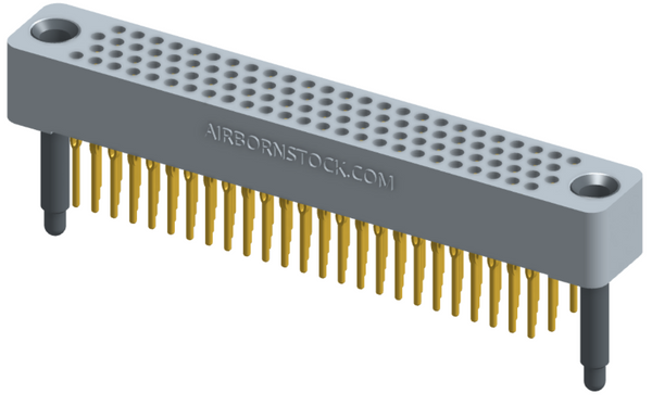 RC422-100-211-40FT - Full profile board-to-board stackable connector, 4 rows and 25 columns (100 total contacts), and guide hardware with female thread.