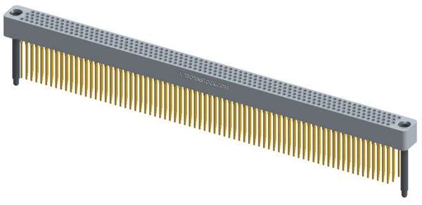 RC422-300-371-4600 - Full profile board-to-board stackable connector, 4 rows and 75 columns (300 total contacts), and guide hardware.