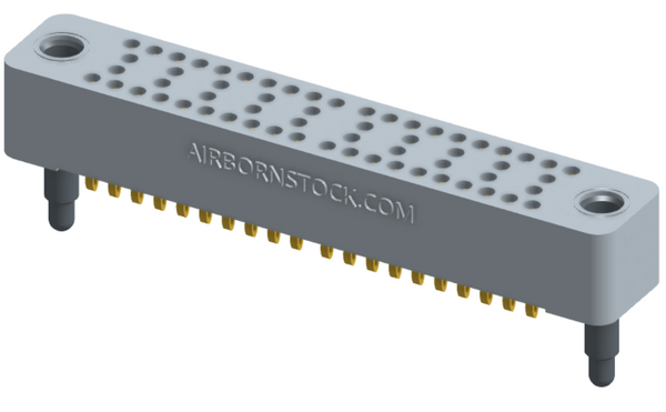 RC424-060-101-3000 - Stackable vertical press-fit board mount connector, 4 rows and 15 columns (60 total contacts), and guide hardware.