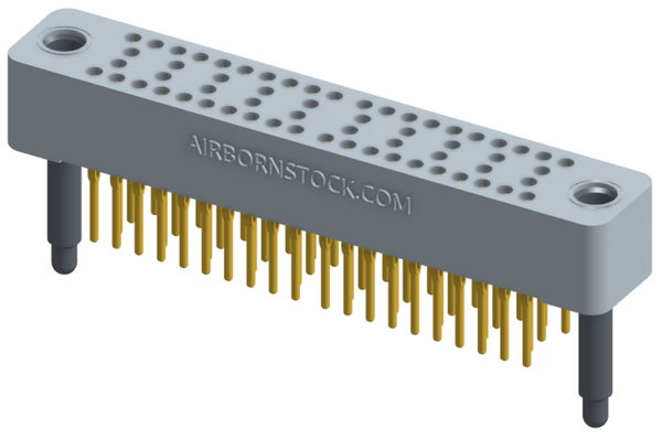 RC424-060-201-3900 - Stackable vertical press-fit board mount connector, 4 rows and 15 columns (60 total contacts), and guide hardware.