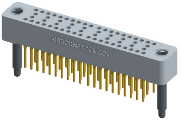 RC424-060-211-4000 - Stackable vertical press-fit board mount connector, 4 rows and 15 columns (60 total contacts), and guide hardware.