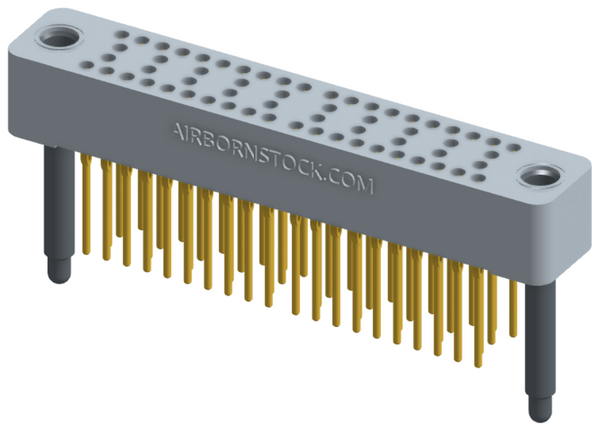 RC424-060-221-4100 - Stackable vertical press-fit board mount connector, 4 rows and 15 columns (60 total contacts), and guide hardware.