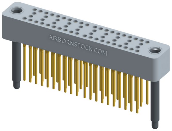 RC424-060-231-4200 - Stackable vertical press-fit board mount connector, 4 rows and 15 columns (60 total contacts), and guide hardware.