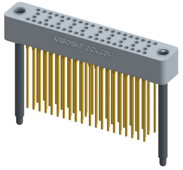 RC424-060-261-4500 - Stackable vertical press-fit board mount connector, 4 rows and 15 columns (60 total contacts), and guide hardware.