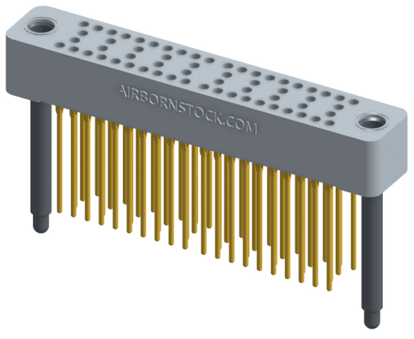 RC424-060-271-4600 - Stackable vertical press-fit board mount connector, 4 rows and 15 columns (60 total contacts), and guide hardware.