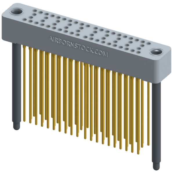 RC424-060-281-4700 - Stackable vertical press-fit board mount connector, 4 rows and 15 columns (60 total contacts), and guide hardware.