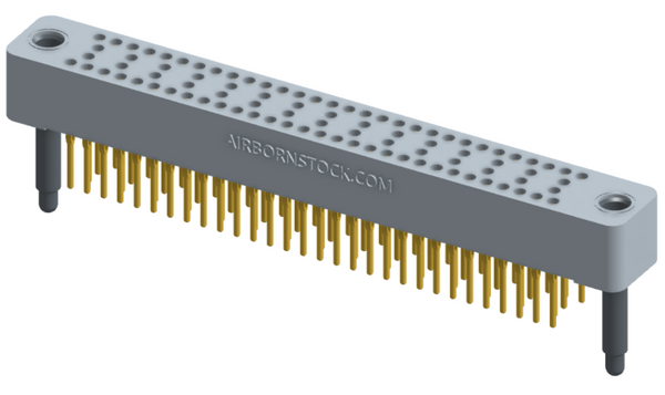 RC424-090-201-3900 - Stackable vertical press-fit board mount connector, 4 rows and 22.5 columns (90 total contacts), and guide hardware.