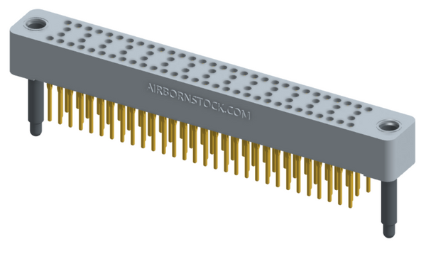 RC424-090-211-4000 - Stackable vertical press-fit board mount connector, 4 rows and 22.5 columns (90 total contacts), and guide hardware.
