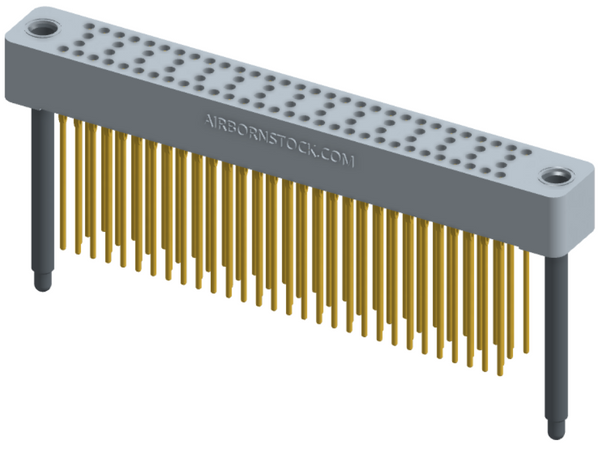 RC424-090-251-4400 - Stackable vertical press-fit board mount connector, 4 rows and 22.5 columns (90 total contacts), and guide hardware.