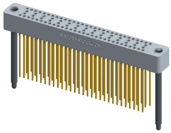 RC424-090-261-4500 - Stackable vertical press-fit board mount connector, 4 rows and 22.5 columns (90 total contacts), and guide hardware.