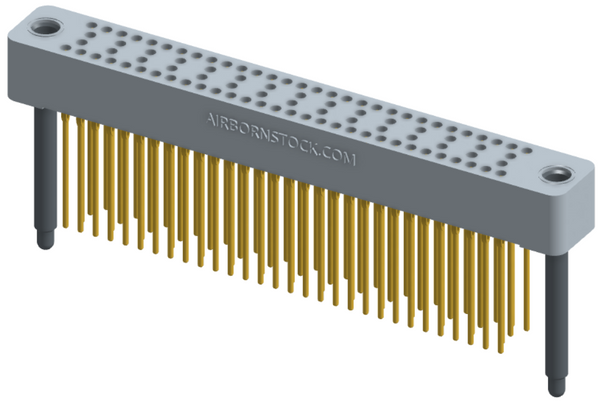 RC424-090-271-4600 - Stackable vertical press-fit board mount connector, 4 rows and 22.5 columns (90 total contacts), and guide hardware.