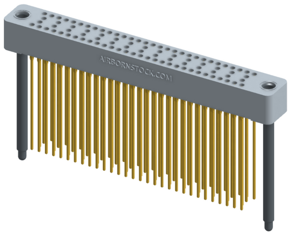 RC424-090-281-4700 - Stackable vertical press-fit board mount connector, 4 rows and 22.5 columns (90 total contacts), and guide hardware.