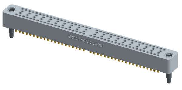 RC424-120-101-3000 - Stackable vertical press-fit board mount connector, 4 rows and 30 columns (120 total contacts), and guide hardware.