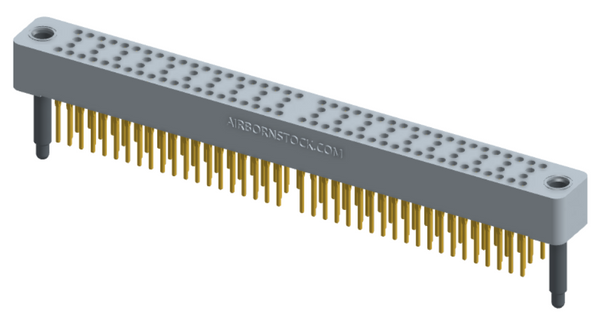 RC424-120-211-4000 - Stackable vertical press-fit board mount connector, 4 rows and 30 columns (120 total contacts), and guide hardware.