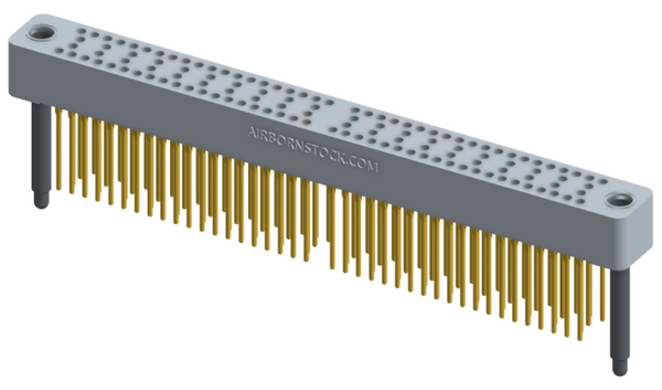 RC424-120-231-4200 - Stackable vertical press-fit board mount connector, 4 rows and 30 columns (120 total contacts), and guide hardware.