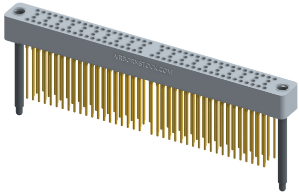 RC424-120-251-4400 - Stackable vertical press-fit board mount connector, 4 rows and 30 columns (120 total contacts), and guide hardware.
