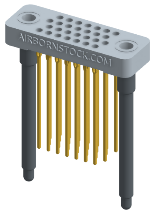 RC442-028-351-4400 - Low-profile, stackable vertical press-fit board-mount connector, with 4 rows and 7 columns (28 total contacts), and guide hardware.