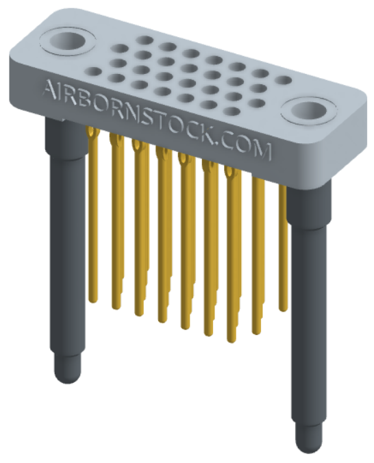 RC442-028-371-4600 - Low-profile, stackable vertical press-fit board-mount connector, with 4 rows and 7 columns (28 total contacts), and guide hardware.