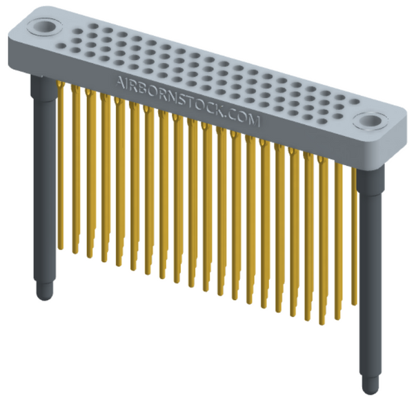 RC442-076-361-4500 - Low-profile, stackable vertical press-fit board-mount connector, with 4 rows and 19 columns (76 total contacts), and guide hardware.