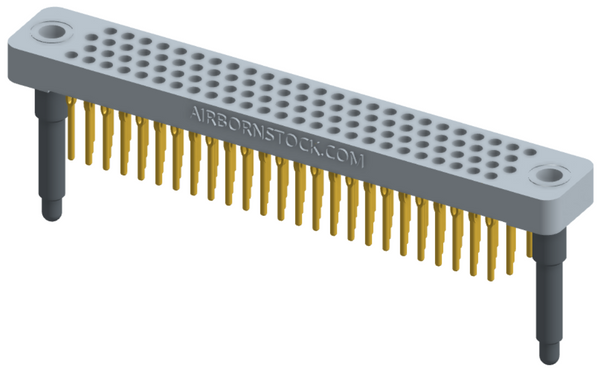 RC442-100-311-4000 - Low-profile, stackable vertical press-fit board-mount connector, with 4 rows and 25 columns (100 total contacts), and guide hardware.