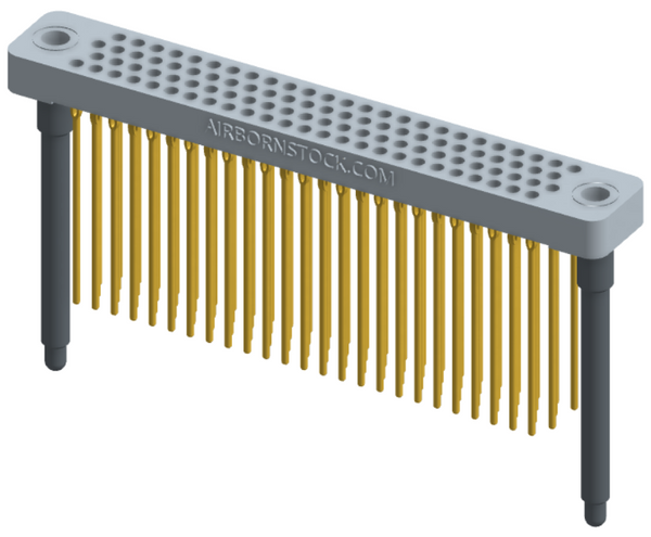 RC442-100-351-4400 - Low-profile, stackable vertical press-fit board-mount connector, with 4 rows and 25 columns (100 total contacts), and guide hardware.
