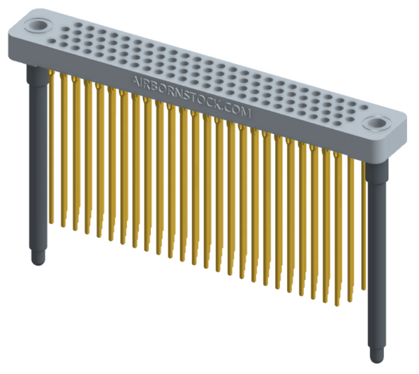 RC442-100-381-4700 - Low-profile, stackable vertical press-fit board-mount connector, with 4 rows and 25 columns (100 total contacts), and guide hardware.