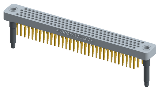 RC442-128-301-3900 - Low-profile, stackable vertical press-fit board-mount connector, with 4 rows and 32 columns (128 total contacts), and guide hardware.